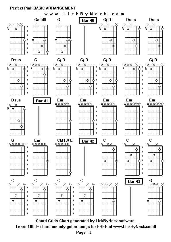 Chord Grids Chart of chord melody fingerstyle guitar song-Perfect-Pink-BASIC ARRANGEMENT,generated by LickByNeck software.